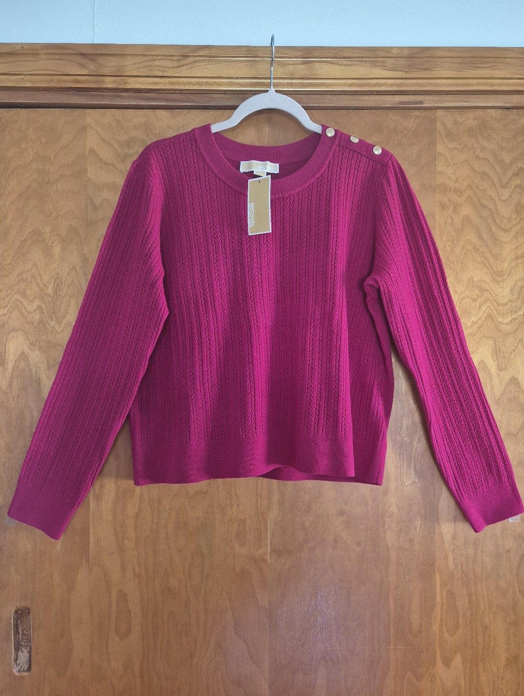 Michael Kors Azalea Cable Knit Sweater With Shoulder Buttons, Size Xl